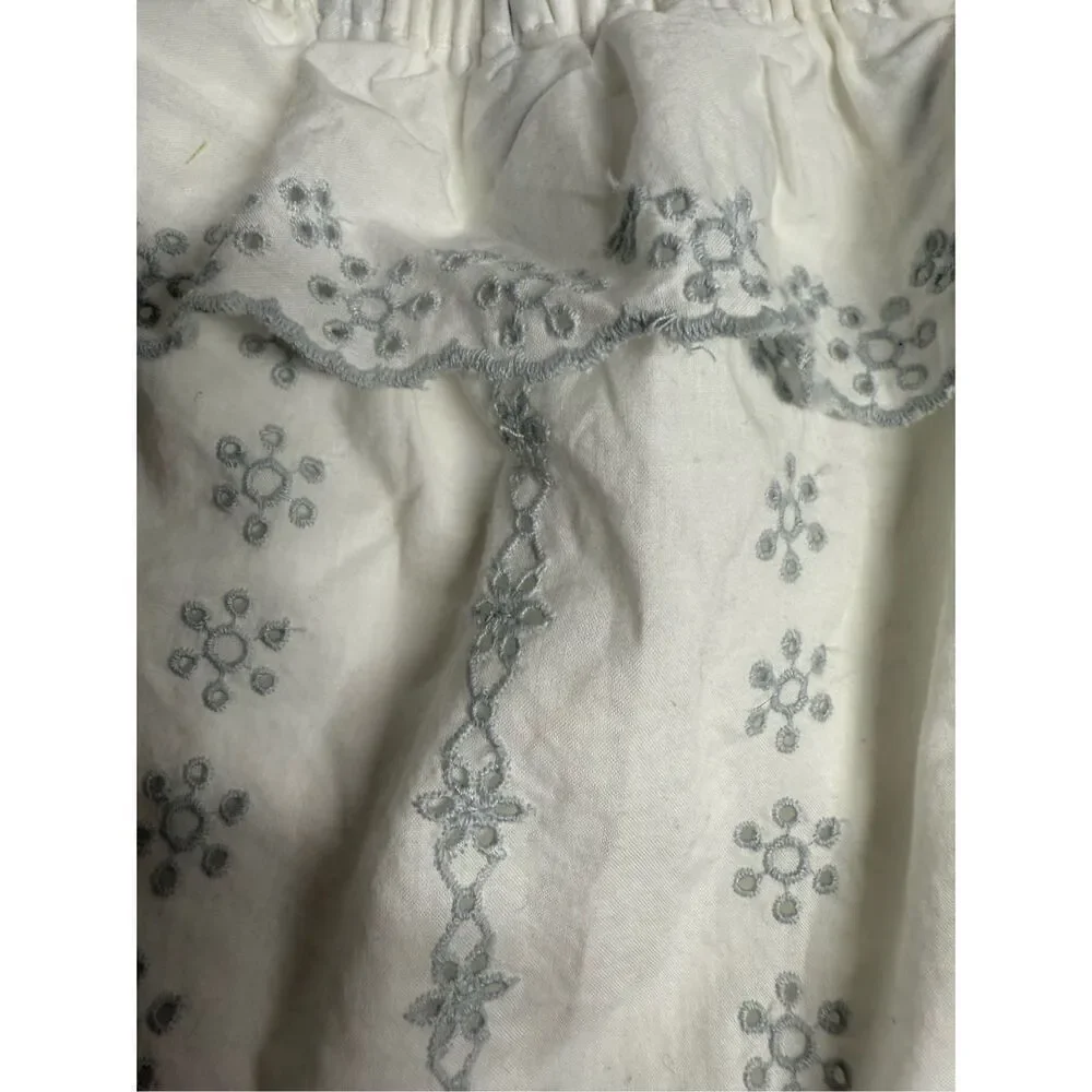 Gap Baby Cotton Embroidered Dress Lined Ruffled Size 3-6 months White Gray